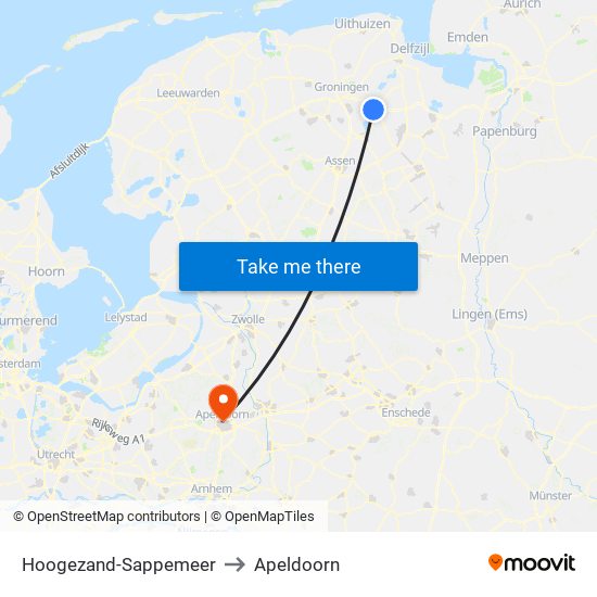 Hoogezand-Sappemeer to Apeldoorn map