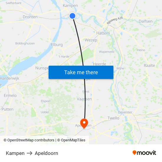 Kampen to Apeldoorn map