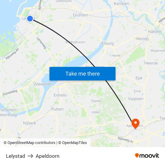 Lelystad to Apeldoorn map