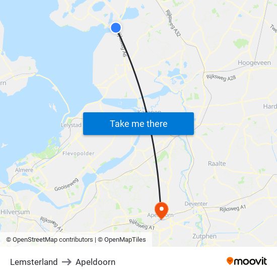 Lemsterland to Apeldoorn map