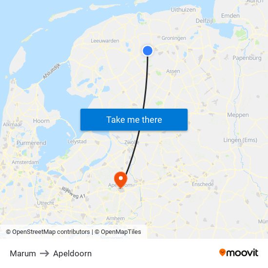 Marum to Apeldoorn map