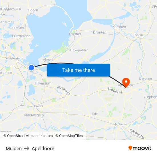 Muiden to Apeldoorn map