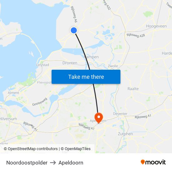 Noordoostpolder to Apeldoorn map