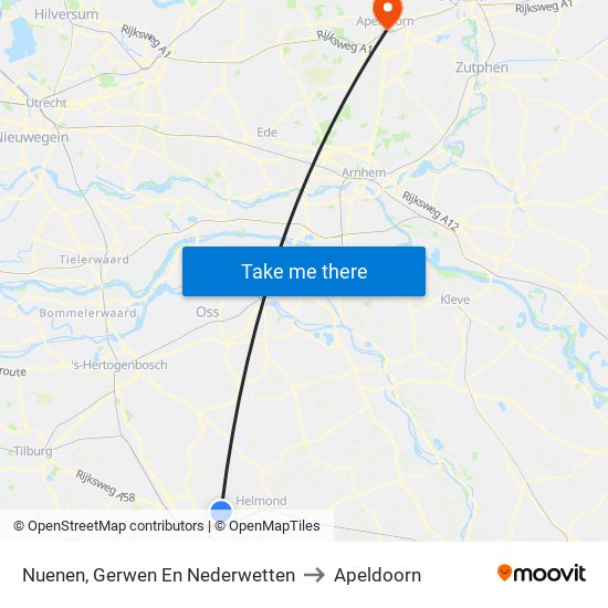 Nuenen, Gerwen En Nederwetten to Apeldoorn map