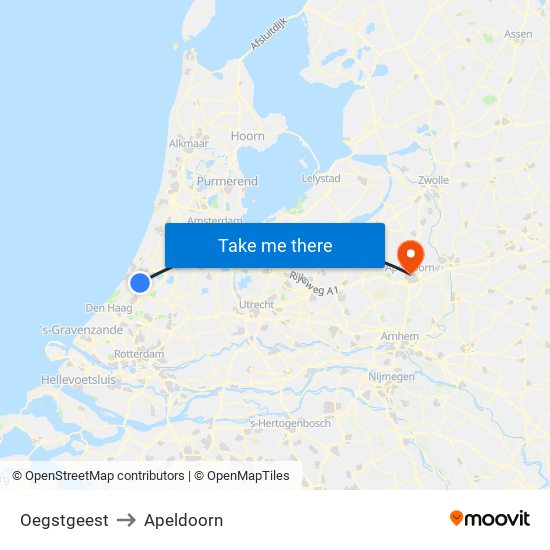 Oegstgeest to Apeldoorn map