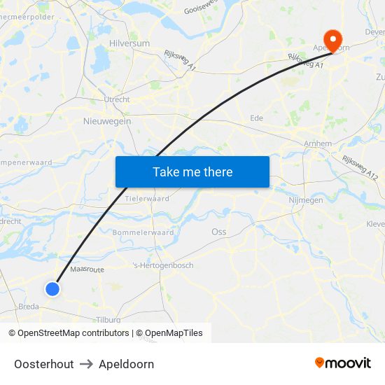 Oosterhout to Apeldoorn map