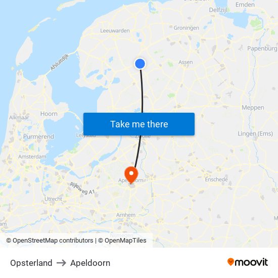 Opsterland to Apeldoorn map