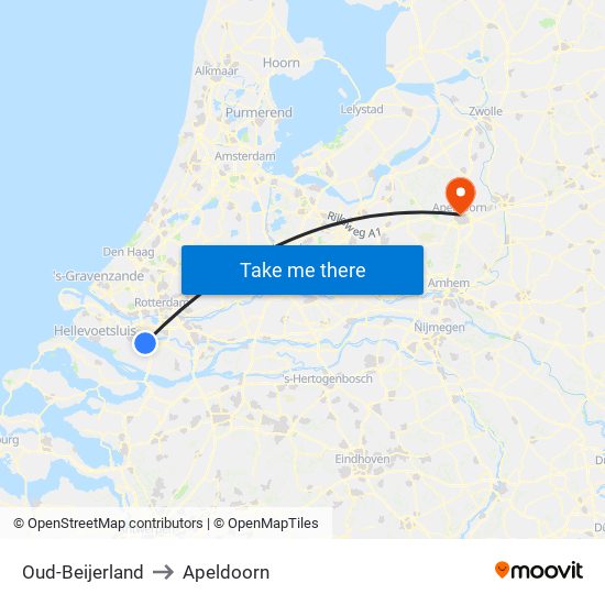 Oud-Beijerland to Apeldoorn map