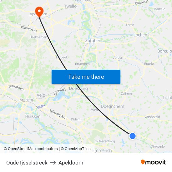 Oude Ijsselstreek to Apeldoorn map