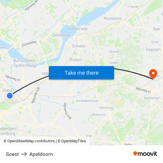 Soest to Apeldoorn map