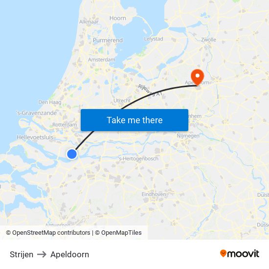 Strijen to Apeldoorn map