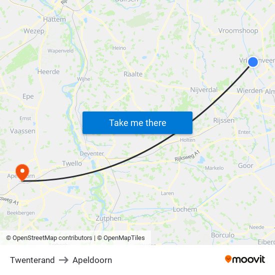 Twenterand to Apeldoorn map