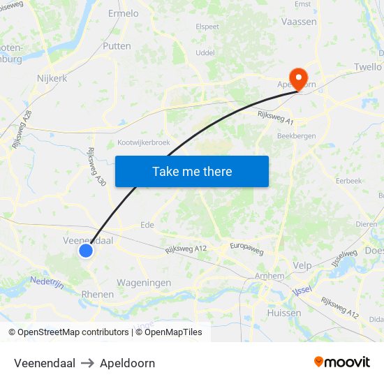 Veenendaal to Apeldoorn map