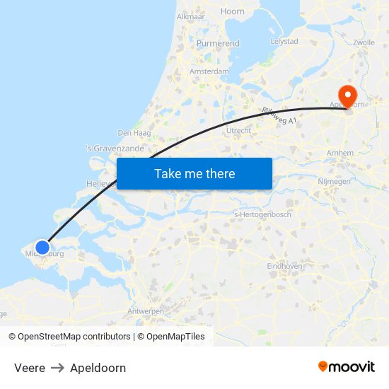 Veere to Apeldoorn map