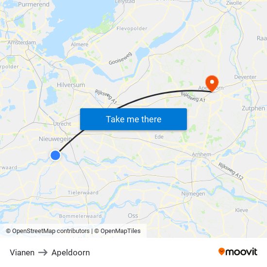 Vianen to Apeldoorn map