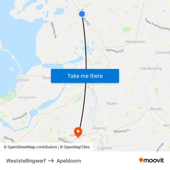 Weststellingwerf to Apeldoorn map