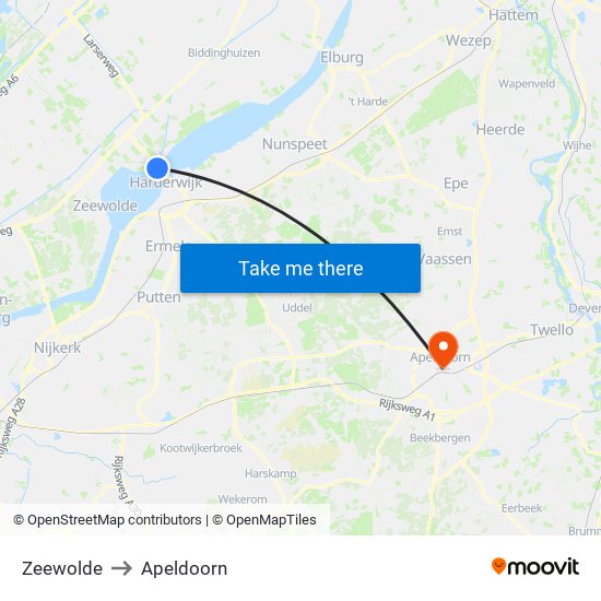 Zeewolde to Apeldoorn map