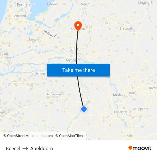 Beesel to Apeldoorn map