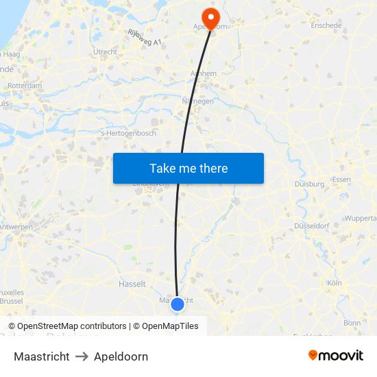 Maastricht to Apeldoorn map