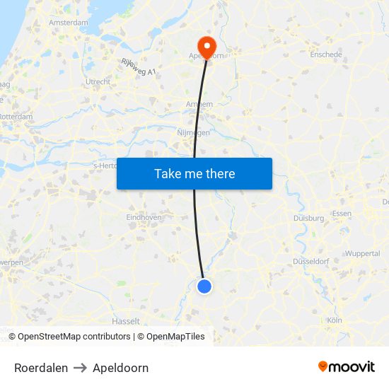 Roerdalen to Apeldoorn map