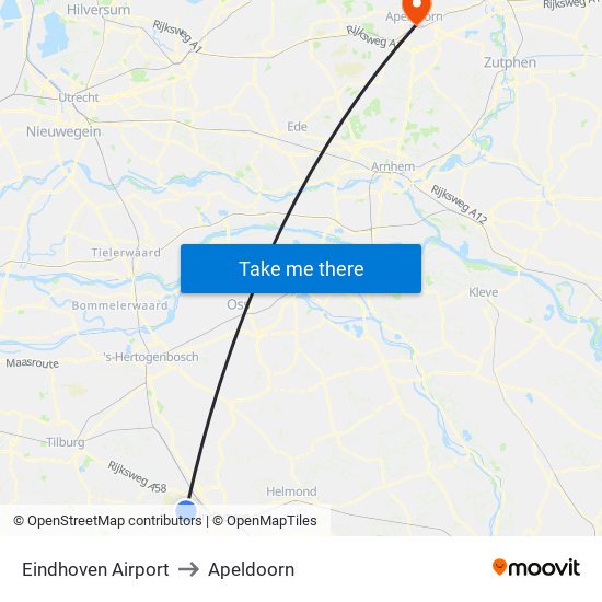 Eindhoven Airport to Apeldoorn map