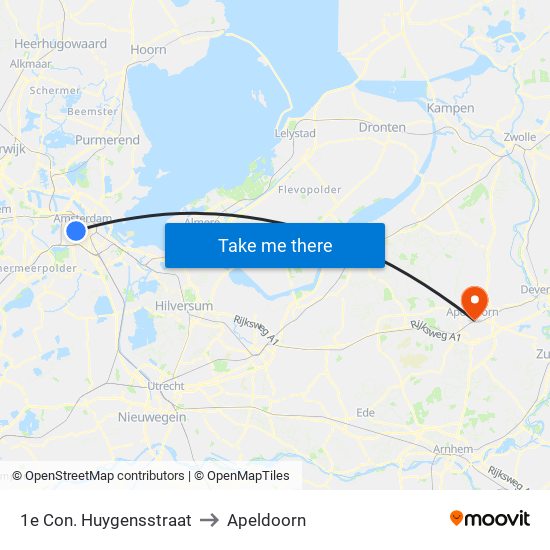 1e Con. Huygensstraat to Apeldoorn map