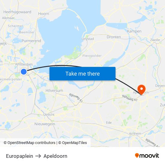 Europaplein to Apeldoorn map