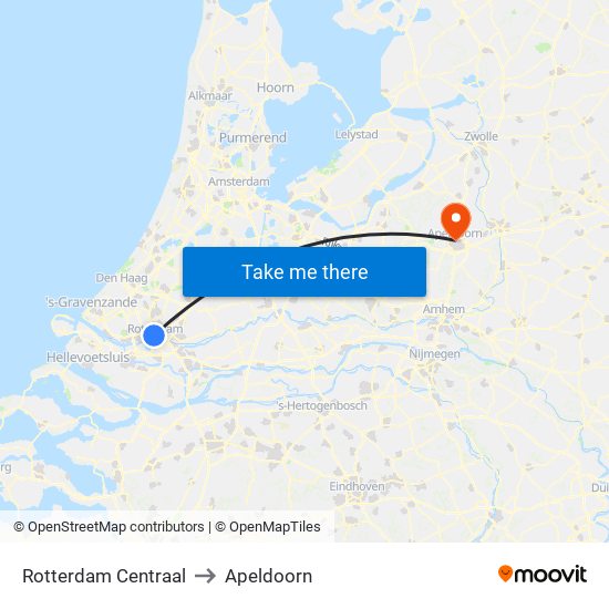 Rotterdam Centraal to Apeldoorn map