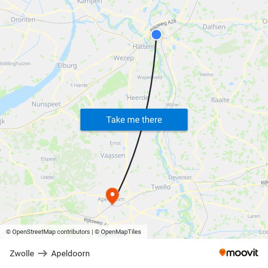 Zwolle to Apeldoorn map