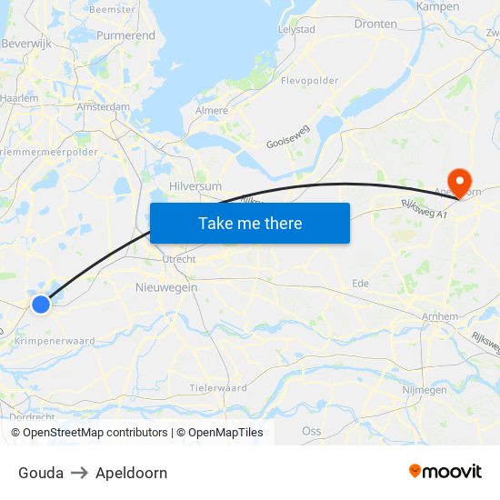 Gouda to Apeldoorn map