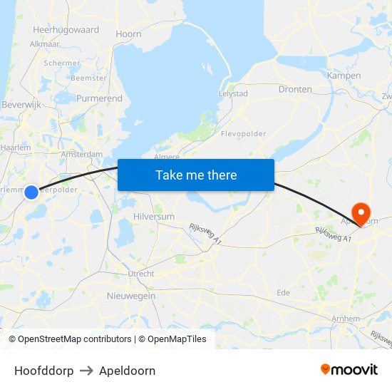 Hoofddorp to Apeldoorn map