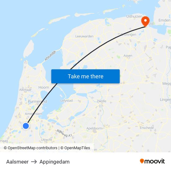 Aalsmeer to Appingedam map