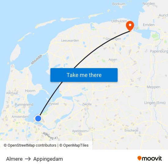 Almere to Appingedam map