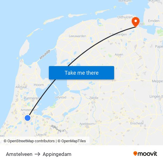 Amstelveen to Appingedam map