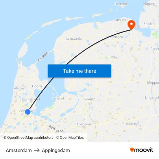 Amsterdam to Appingedam map