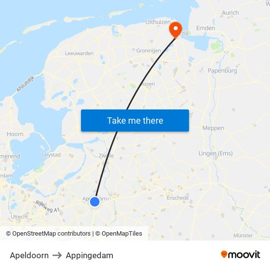 Apeldoorn to Appingedam map