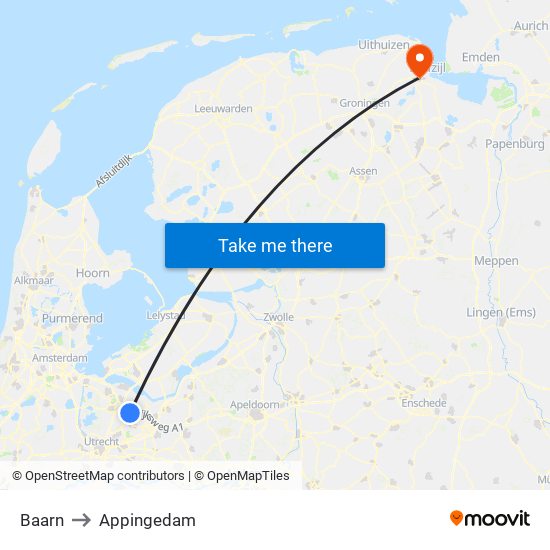 Baarn to Appingedam map