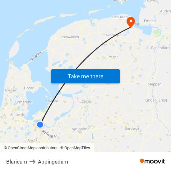 Blaricum to Appingedam map