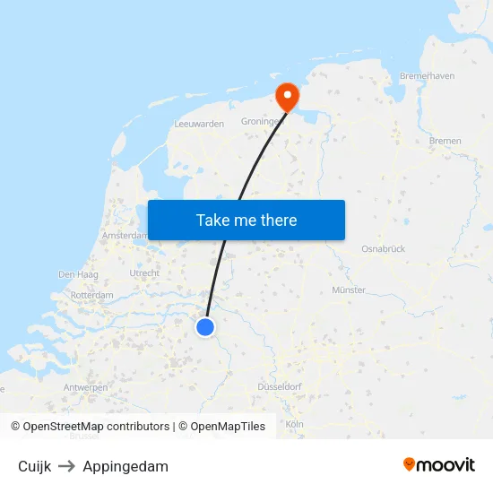 Cuijk to Appingedam map