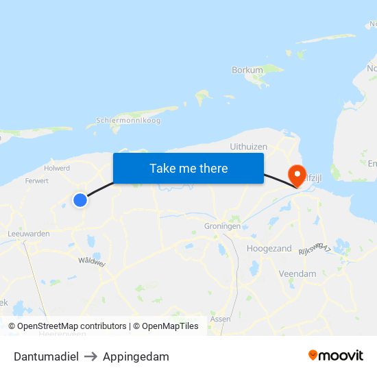 Dantumadiel to Appingedam map