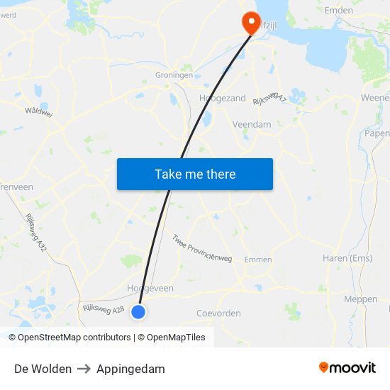 De Wolden to Appingedam map