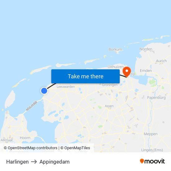 Harlingen to Appingedam map
