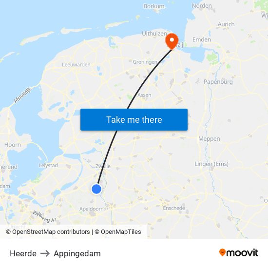 Heerde to Appingedam map