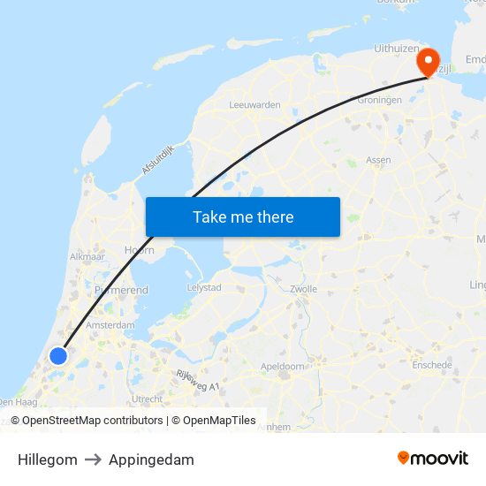 Hillegom to Appingedam map