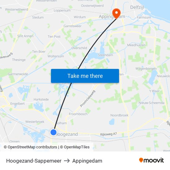 Hoogezand-Sappemeer to Appingedam map