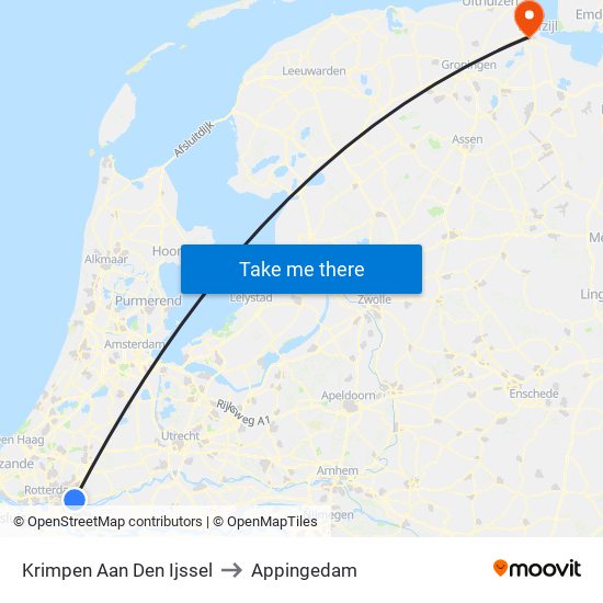 Krimpen Aan Den Ijssel to Appingedam map