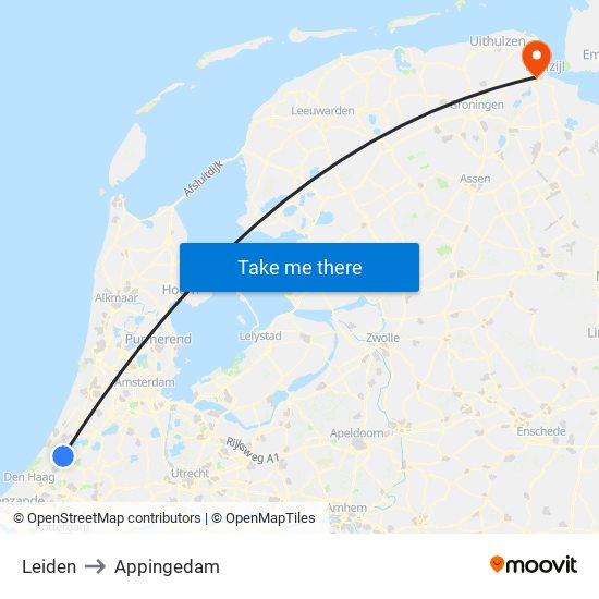 Leiden to Appingedam map