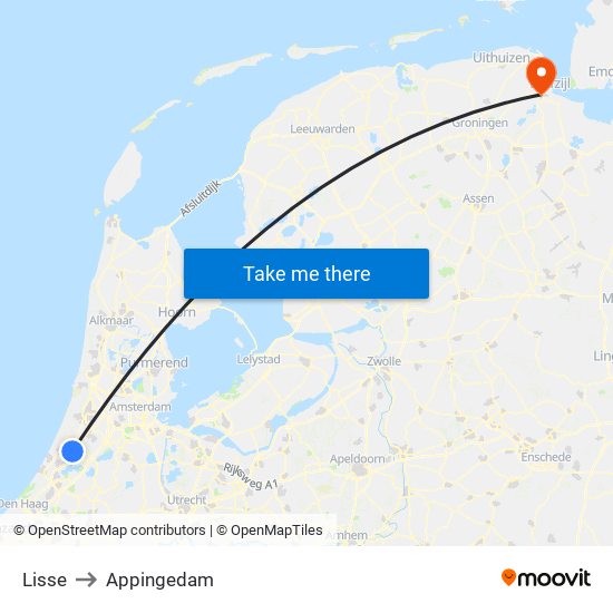 Lisse to Appingedam map
