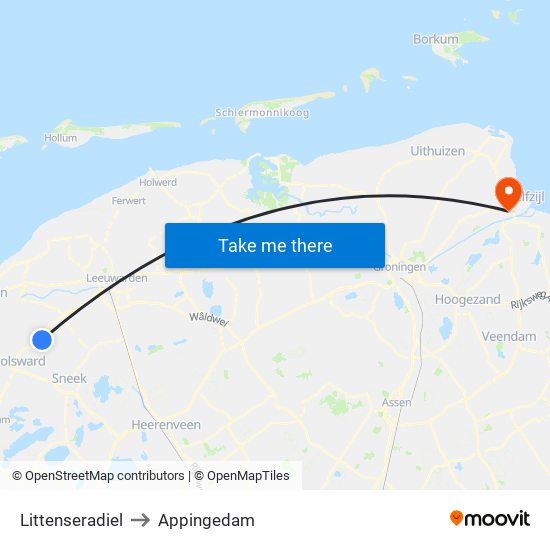 Littenseradiel to Appingedam map