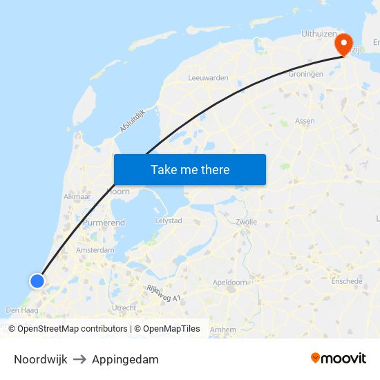 Noordwijk to Appingedam map